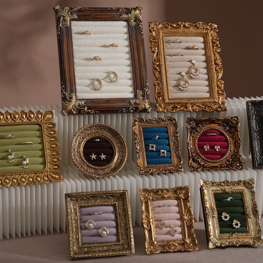 Rococo Ring &amp; Earring Display Frame, Wall Hanging or Standing Vegan Suede Holder
