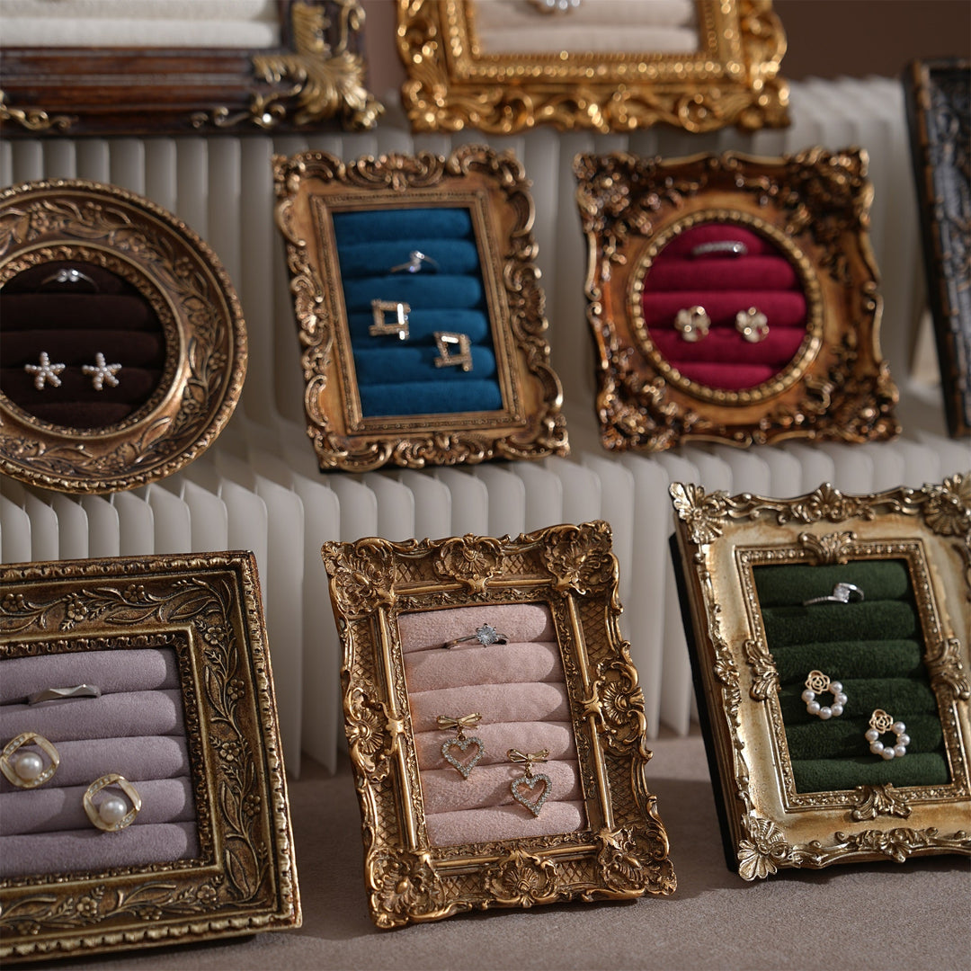 Rococo Ring &amp; Earring Display Frame, Wall Hanging or Standing Vegan Suede Holder