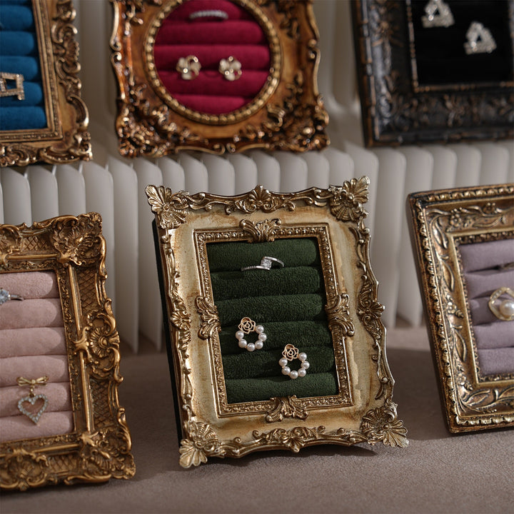 Rococo Ring &amp; Earring Display Frame, Wall Hanging or Standing Vegan Suede Holder