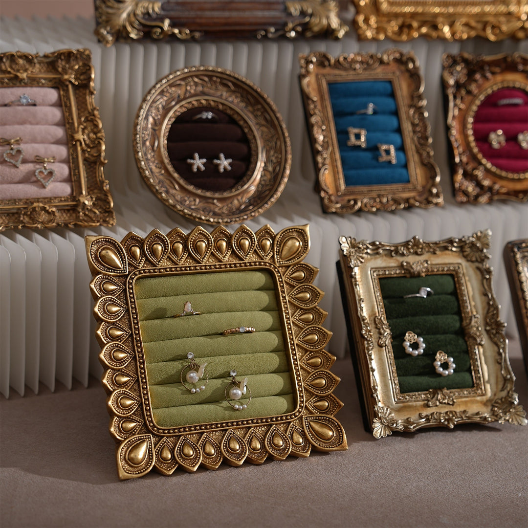 Rococo Ring &amp; Earring Display Frame, Wall Hanging or Standing Vegan Suede Holder