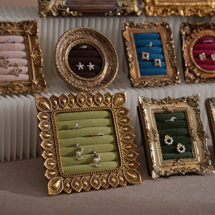 Rococo Ring &amp; Earring Display Frame, Wall Hanging or Standing Vegan Suede Holder