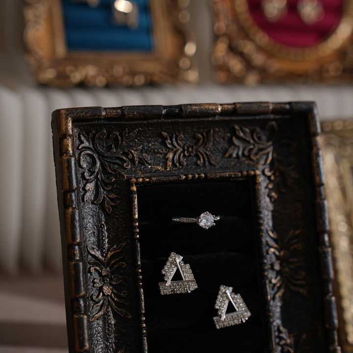 Rococo Ring &amp; Earring Display Frame, Wall Hanging or Standing Vegan Suede Holder