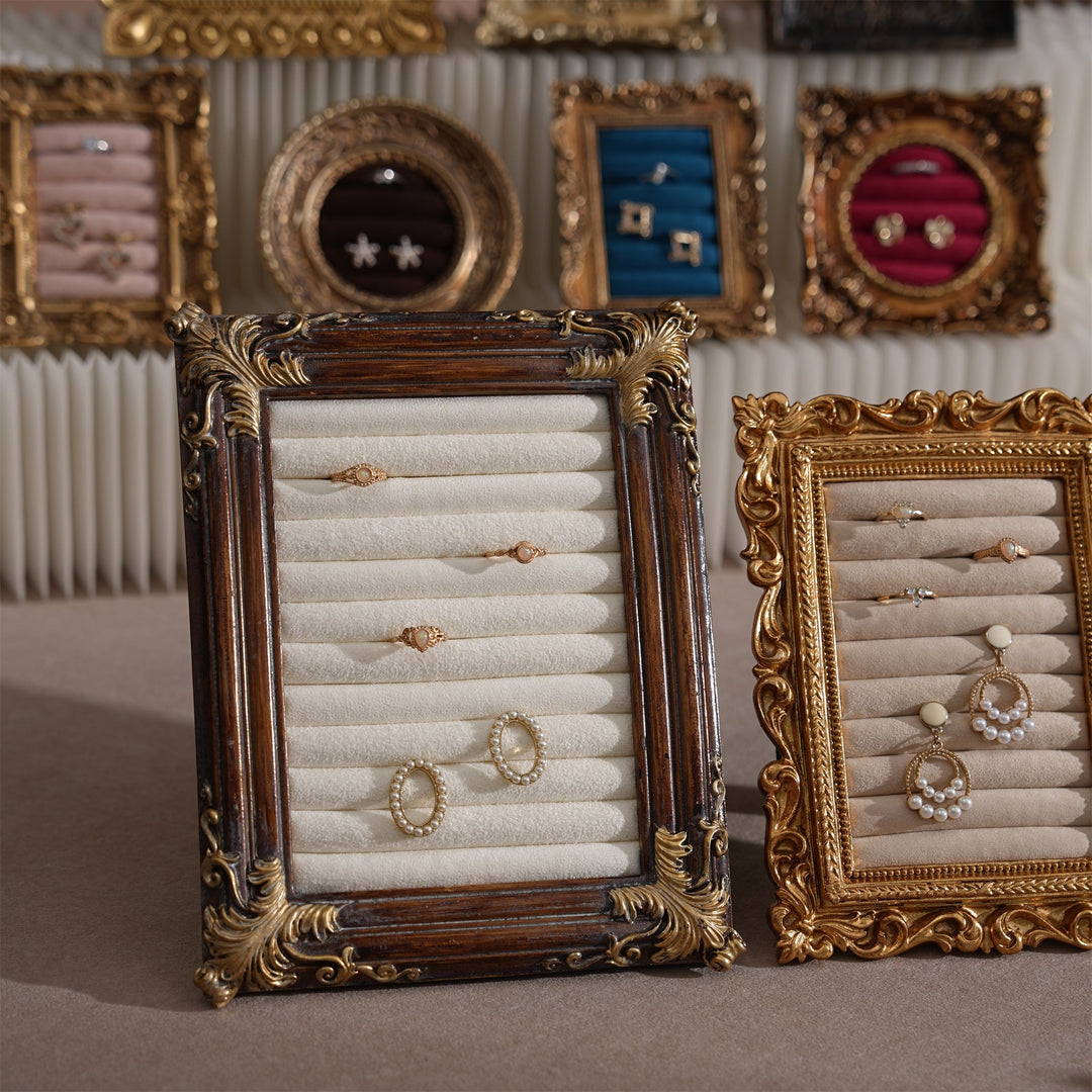 Rococo Ring &amp; Earring Display Frame, Wall Hanging or Standing Vegan Suede Holder