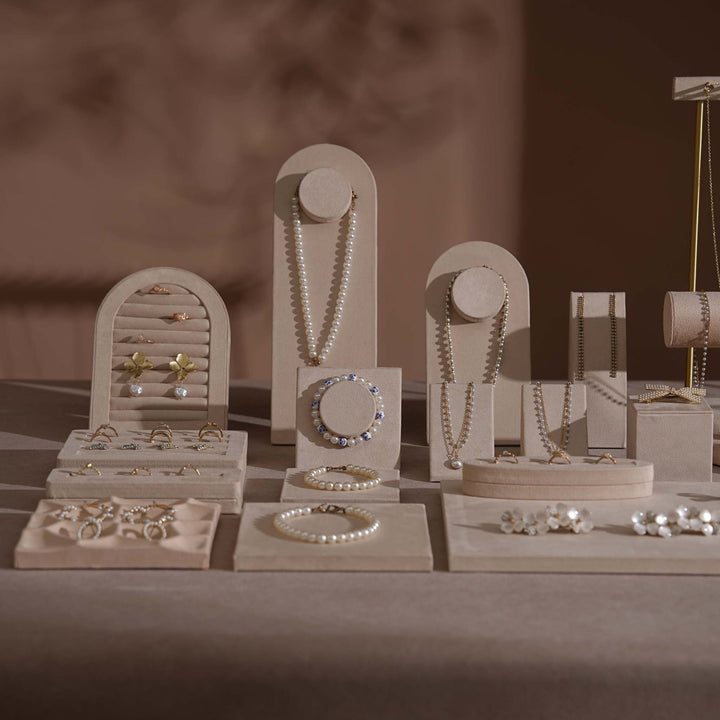 Beige Vegan Suede Jewelry Display 24 PCs Set