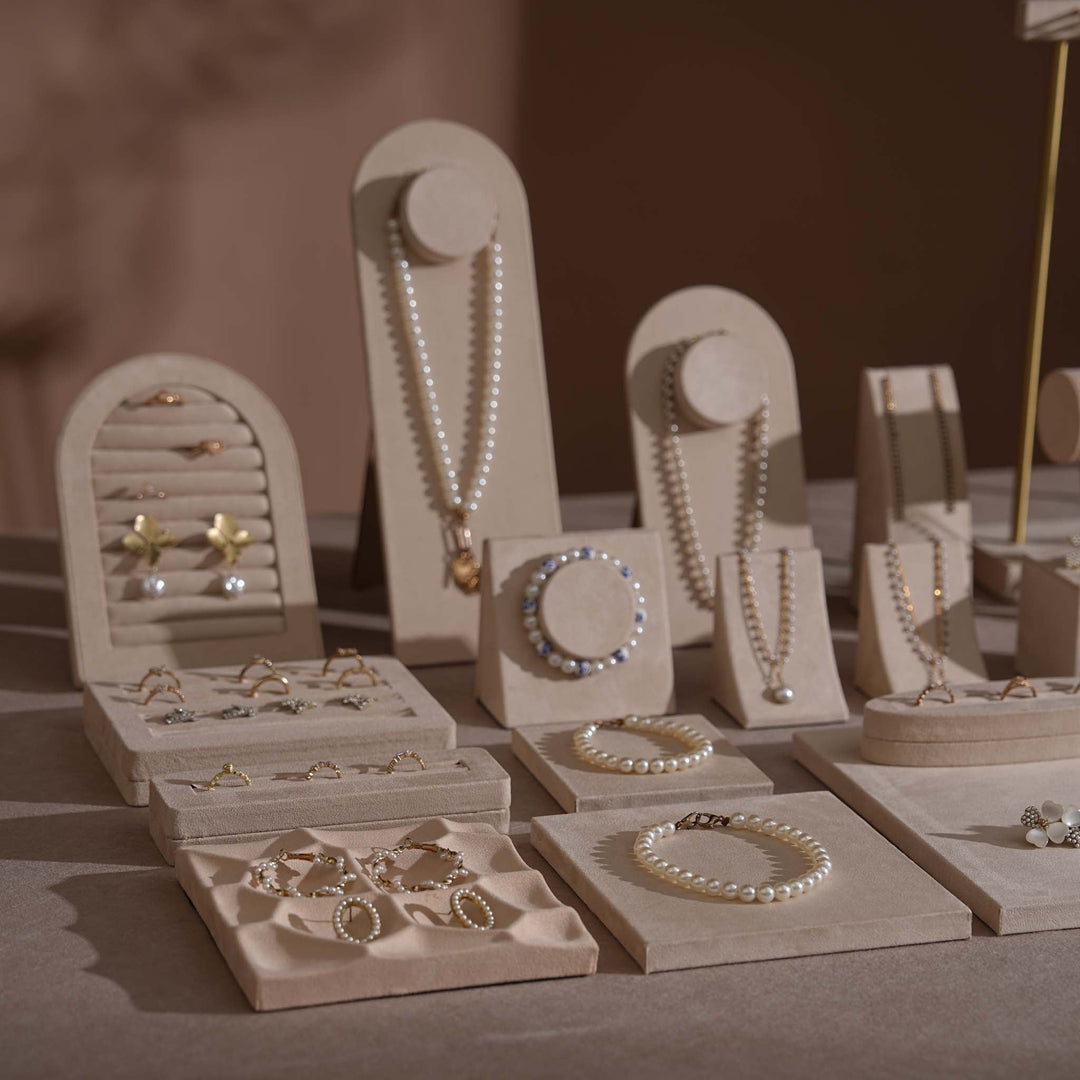 Beige Vegan Suede Jewelry Display 24 PCs Set