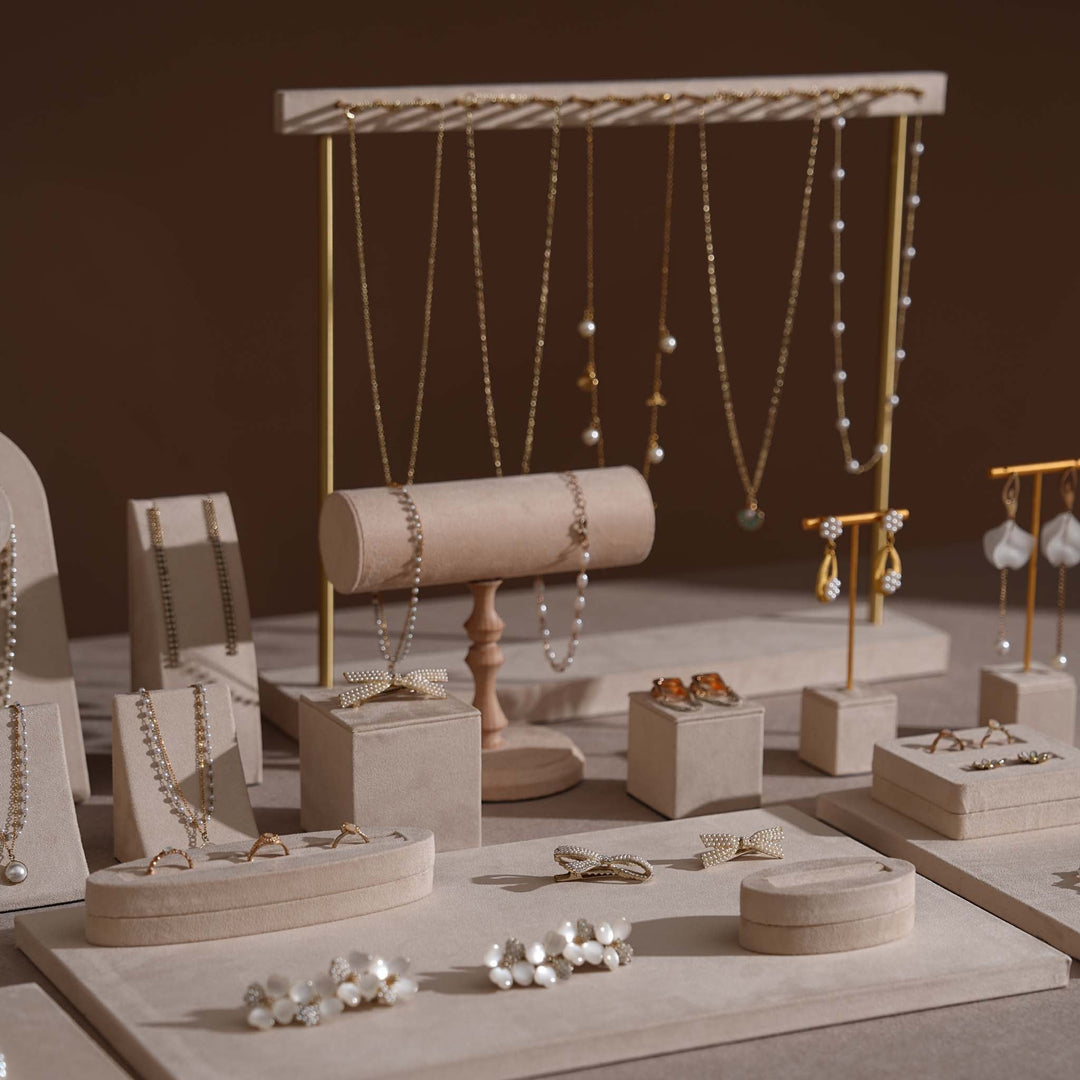 Beige Vegan Suede Jewelry Display 24 PCs Set