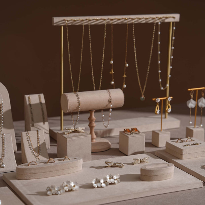 Beige Vegan Suede Jewelry Display 24 PCs Set