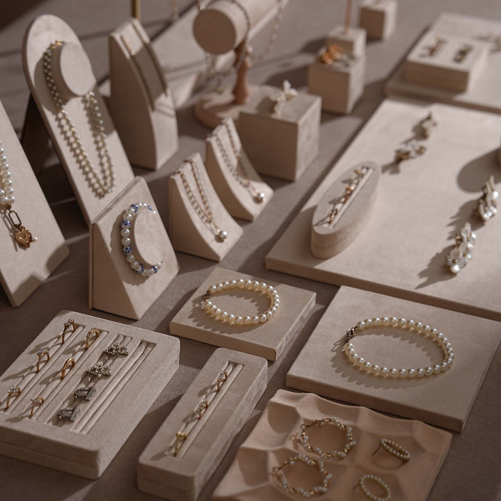 Beige Vegan Suede Jewelry Display 24 PCs Set