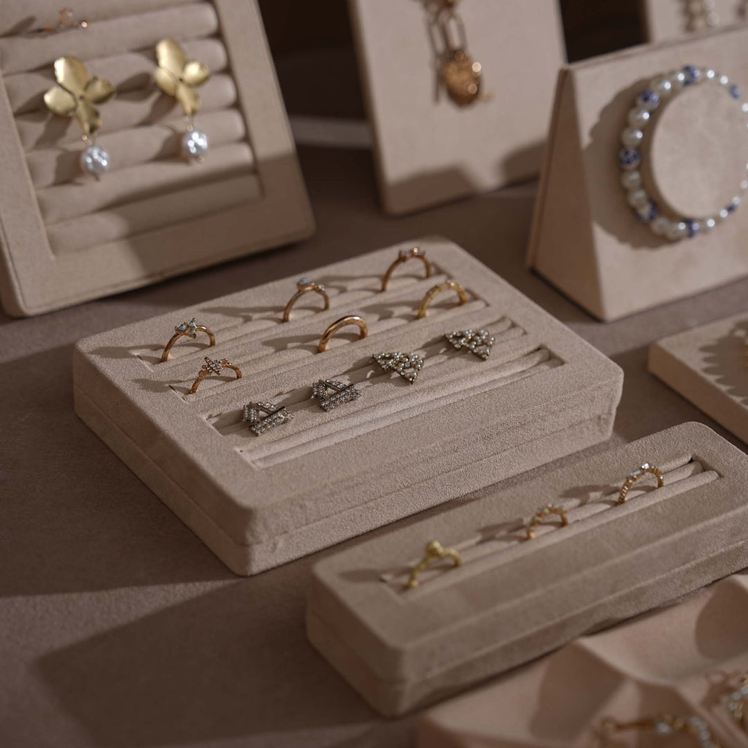 Beige Vegan Suede Jewelry Display 24 PCs Set