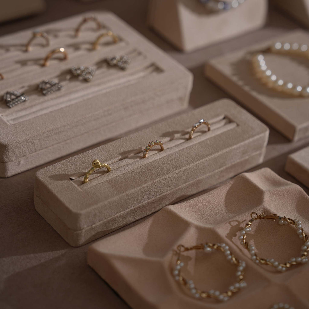 Beige Vegan Suede Jewelry Display 24 PCs Set
