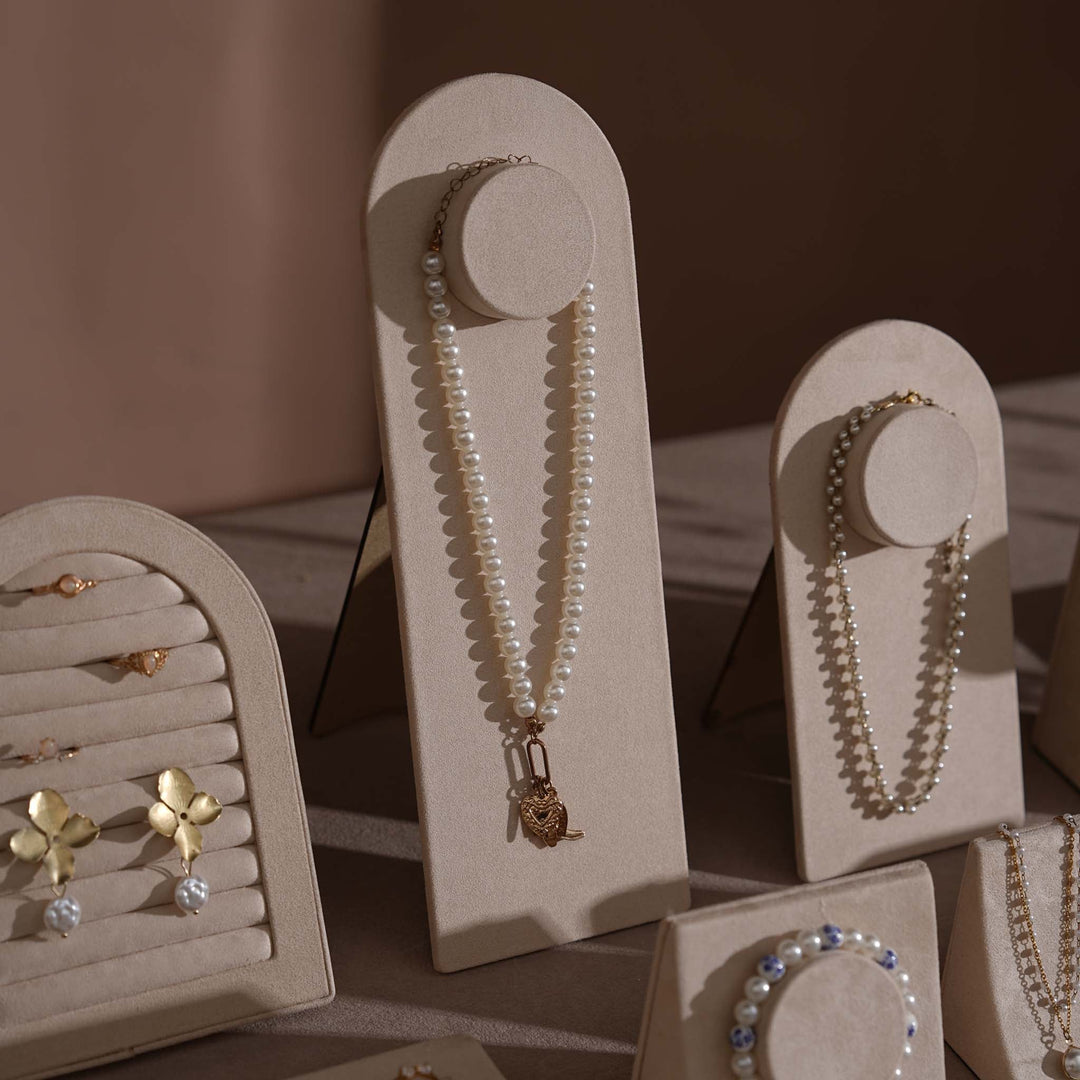 Beige Vegan Suede Jewelry Display 24 PCs Set