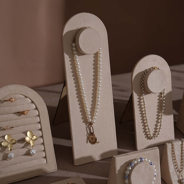 Beige Vegan Suede Jewelry Display 24 PCs Set