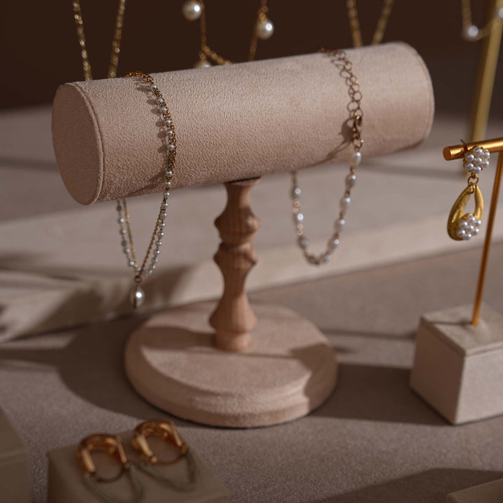 Beige Vegan Suede Jewelry Display 24 PCs Set