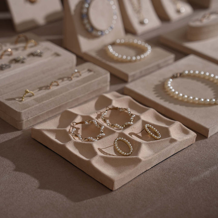Beige Vegan Suede Jewelry Display 24 PCs Set