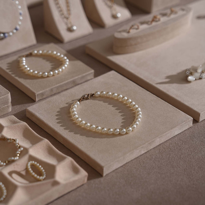 Beige Vegan Suede Jewelry Display 24 PCs Set