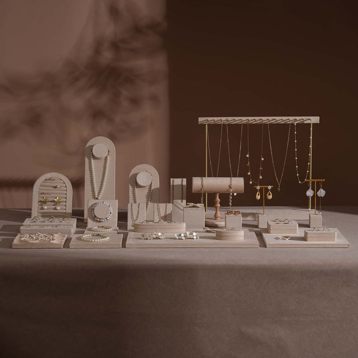 Beige Vegan Suede Jewelry Display 24 PCs Set