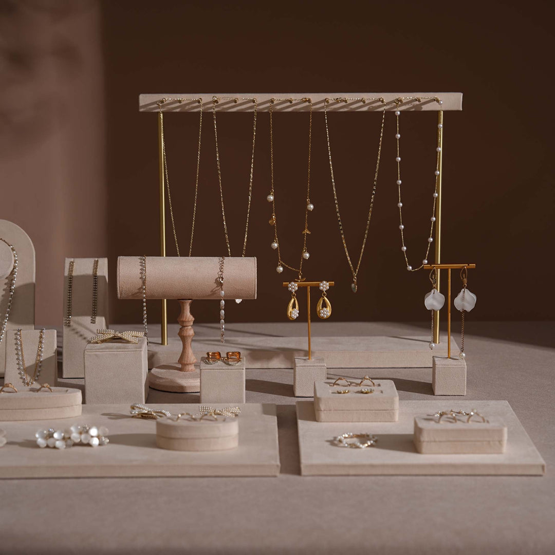 Beige Vegan Suede Jewelry Display 24 PCs Set