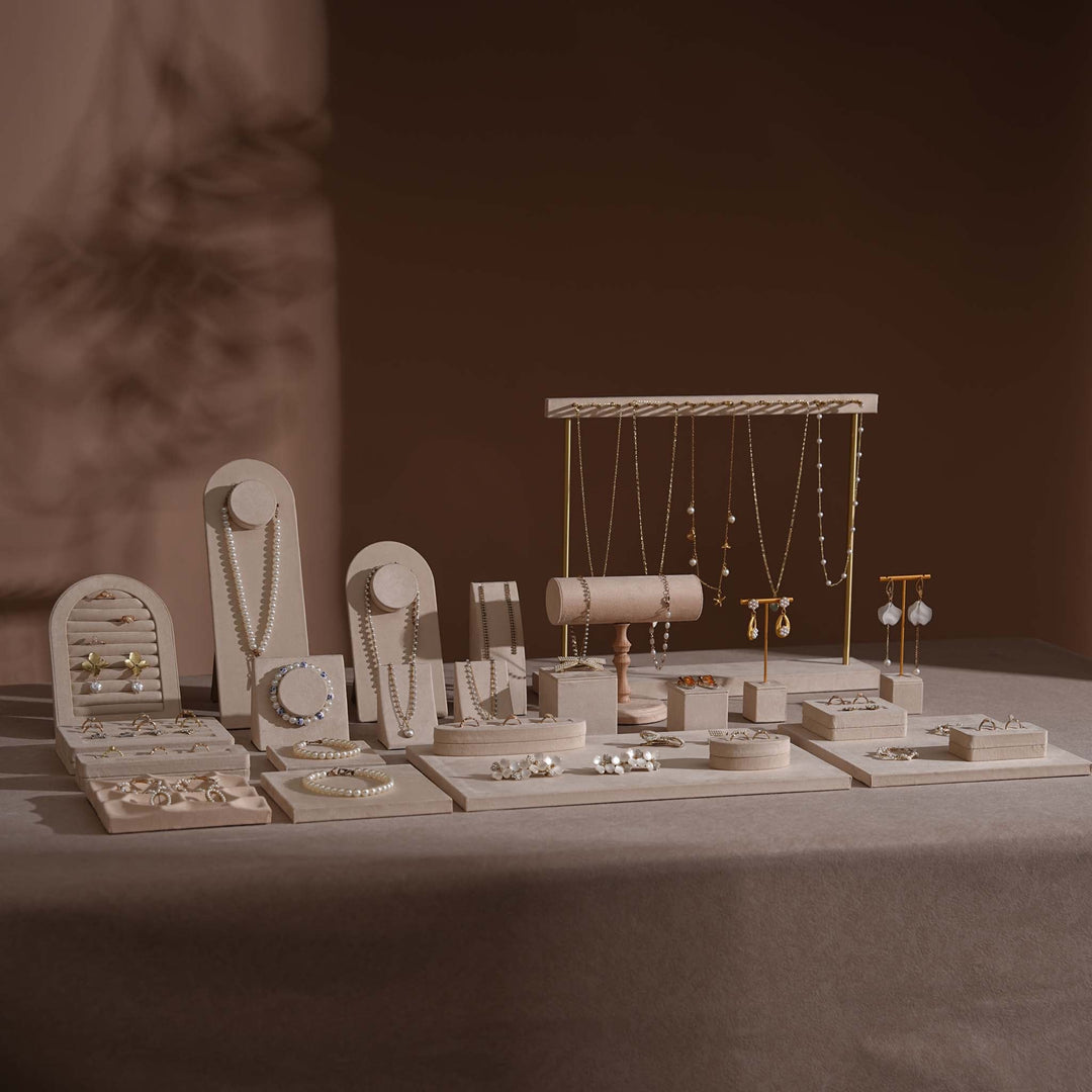 Beige Vegan Suede Jewelry Display 24 PCs Set