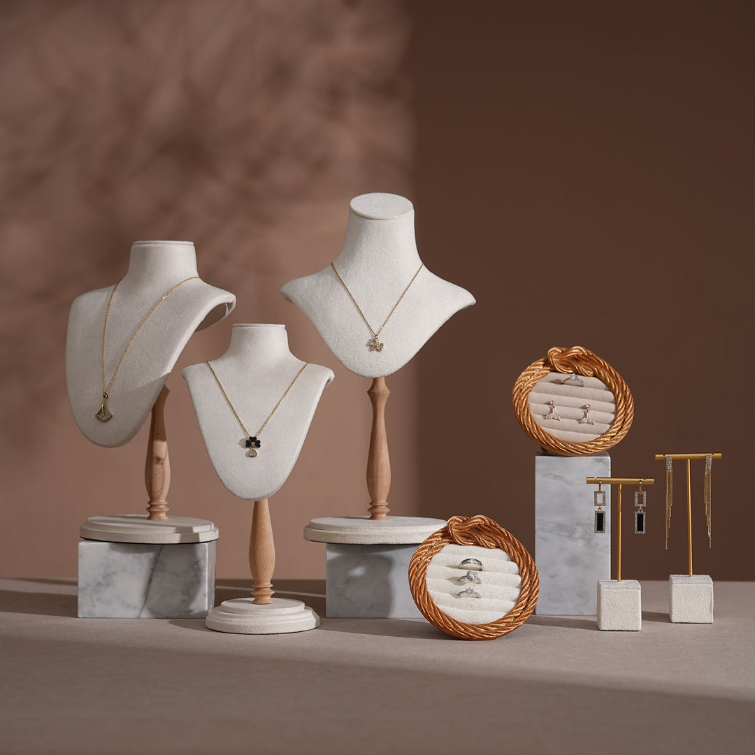 Cream White Vegan Suede Jewelry Display Set