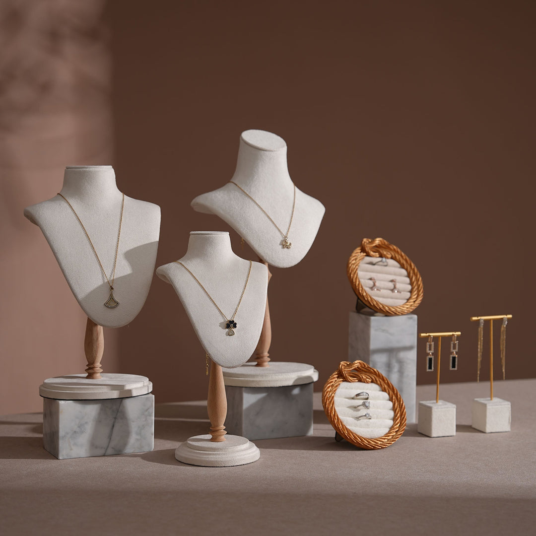 Cream White Vegan Suede Jewelry Display Set