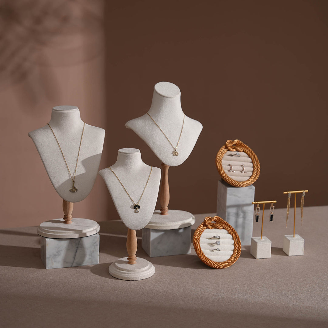 Cream White Vegan Suede Jewelry Display Set