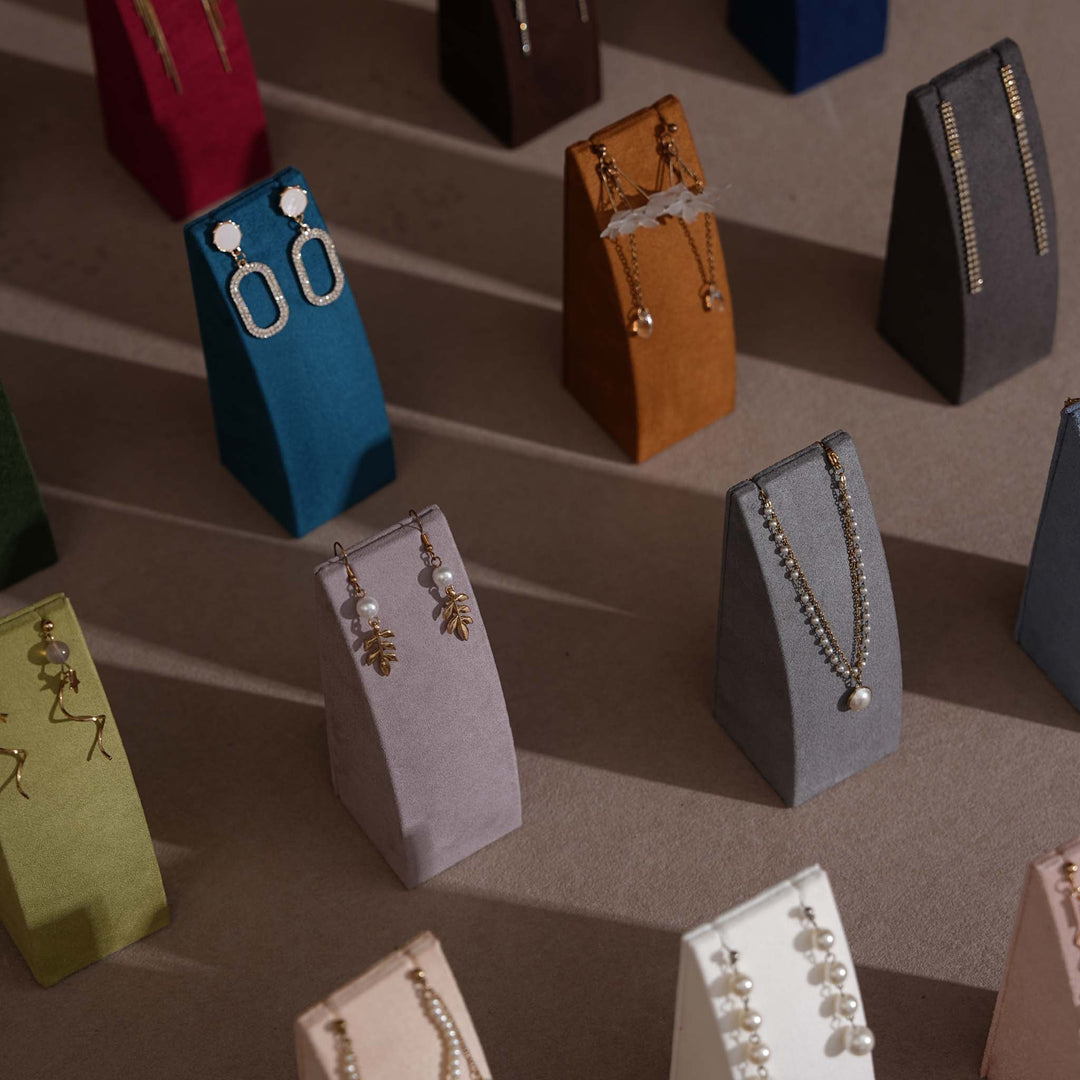 Dune Necklace &amp; Earring Display Stand, Weighted Vegan Suede