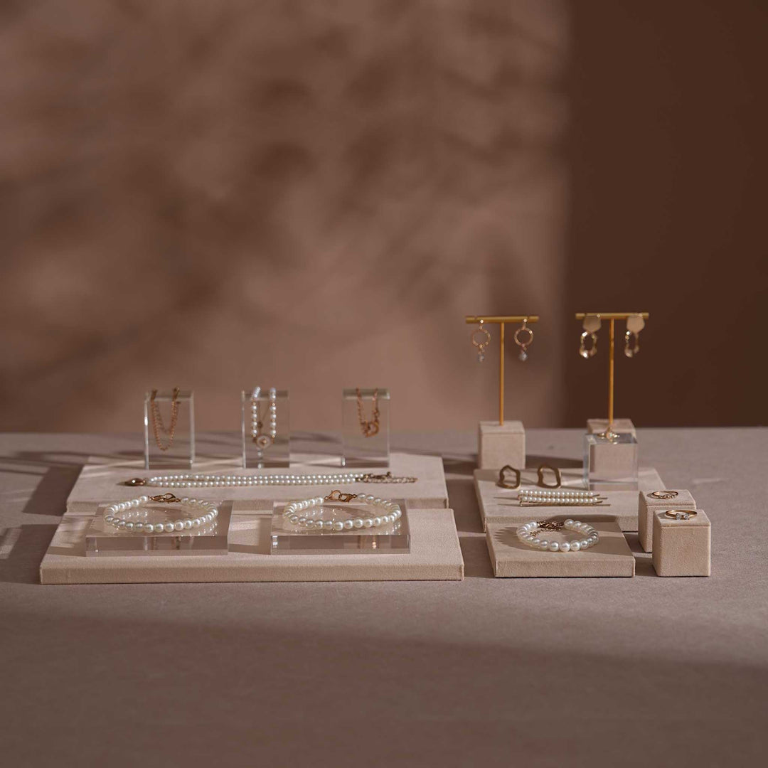 Beige Vegan Suede Jewelry Display Set · 14-Piece