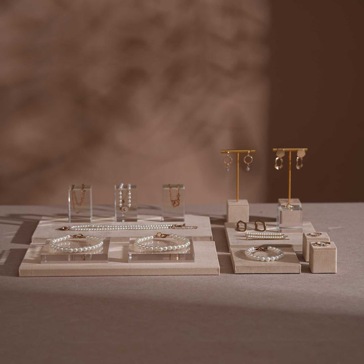 Beige Vegan Suede Jewelry Display Set · 14-Piece