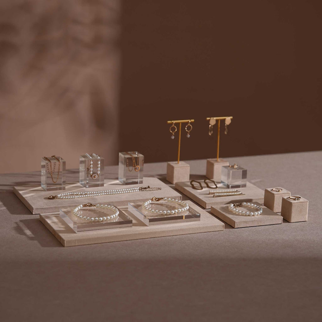 Beige Vegan Suede Jewelry Display Set · 14-Piece