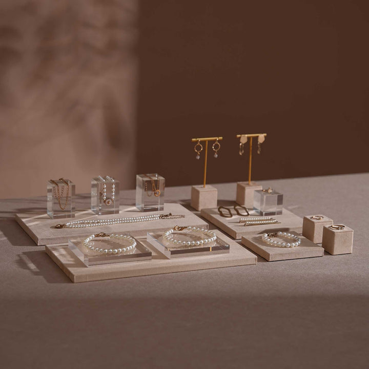 Beige Vegan Suede Jewelry Display Set · 14-Piece
