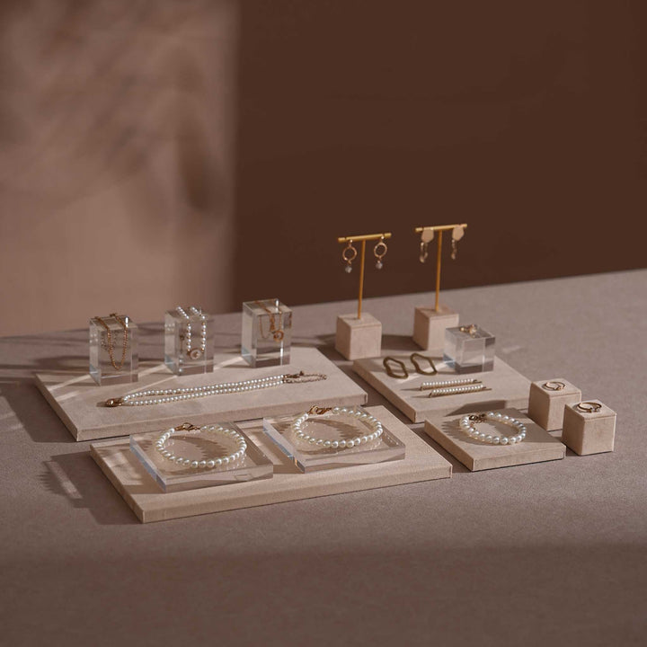 Beige Vegan Suede Jewelry Display Set · 14-Piece