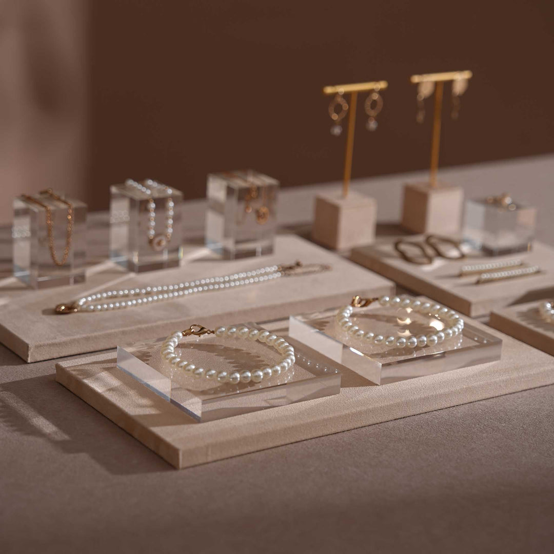 Beige Vegan Suede Jewelry Display Set · 14-Piece