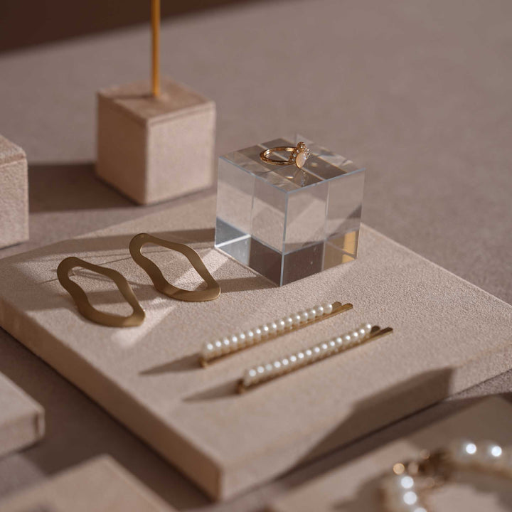 Beige Vegan Suede Jewelry Display Set · 14-Piece
