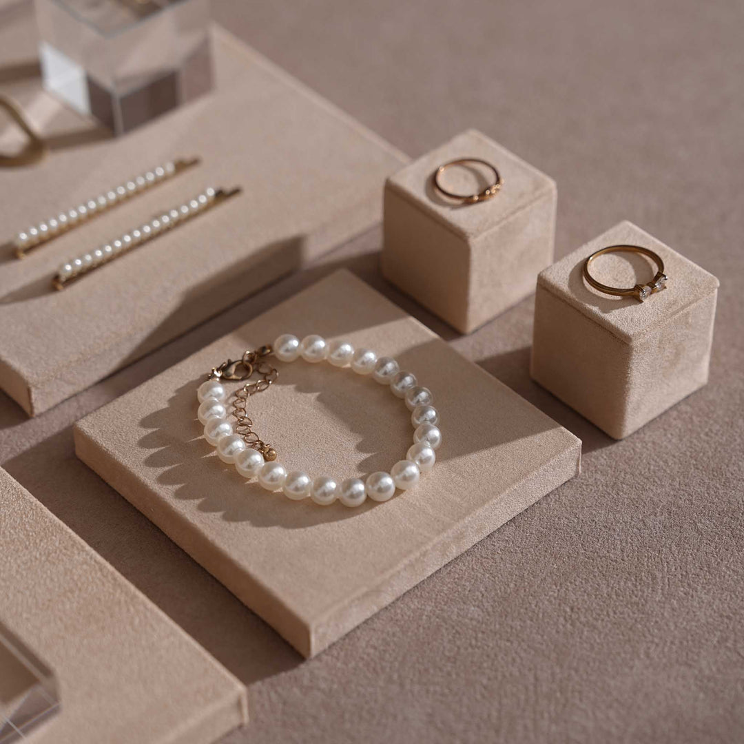 Beige Vegan Suede Jewelry Display Set · 14-Piece