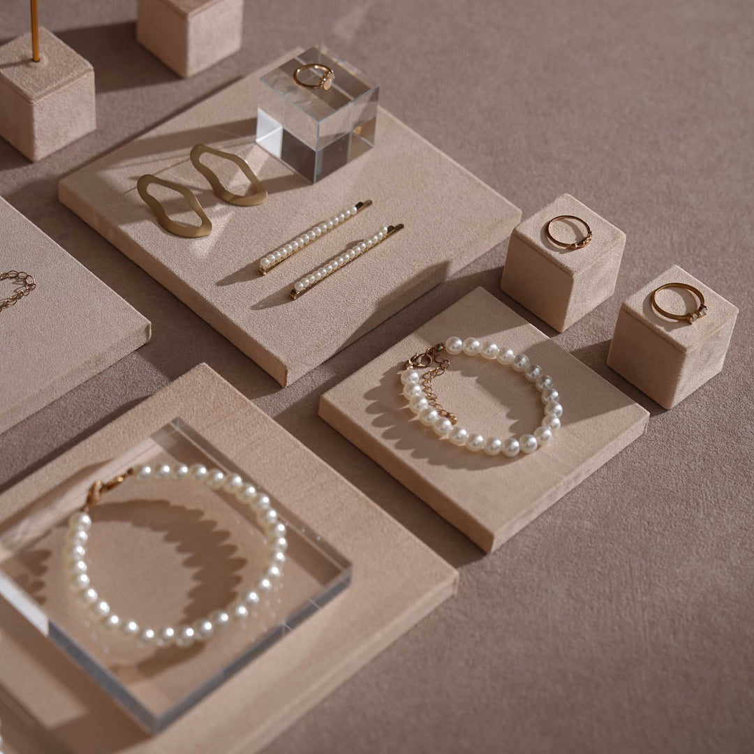 Beige Vegan Suede Jewelry Display Set · 14-Piece