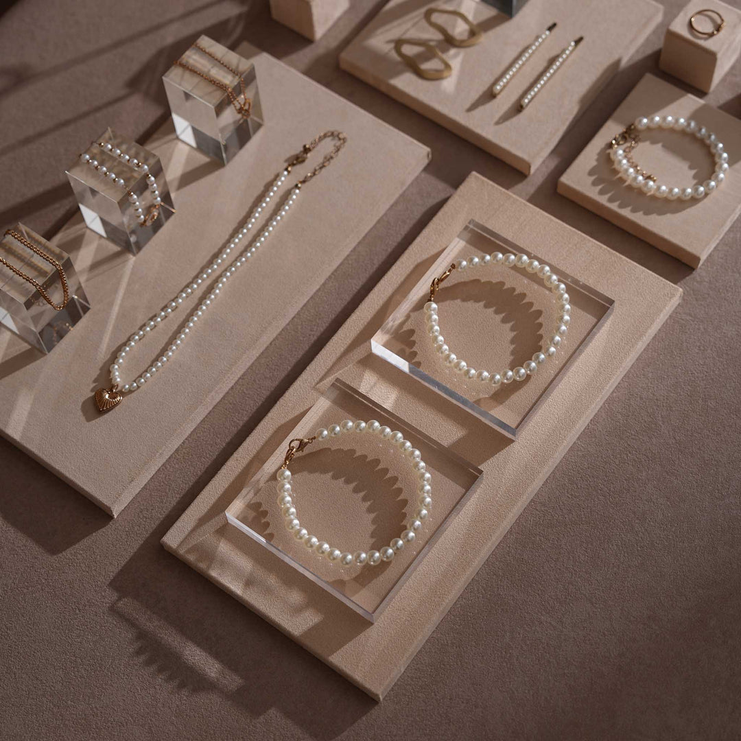 Beige Vegan Suede Jewelry Display Set · 14-Piece