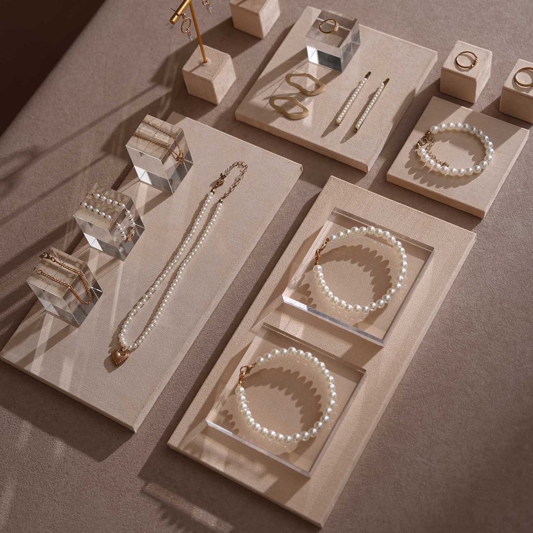 Beige Vegan Suede Jewelry Display Set · 14-Piece