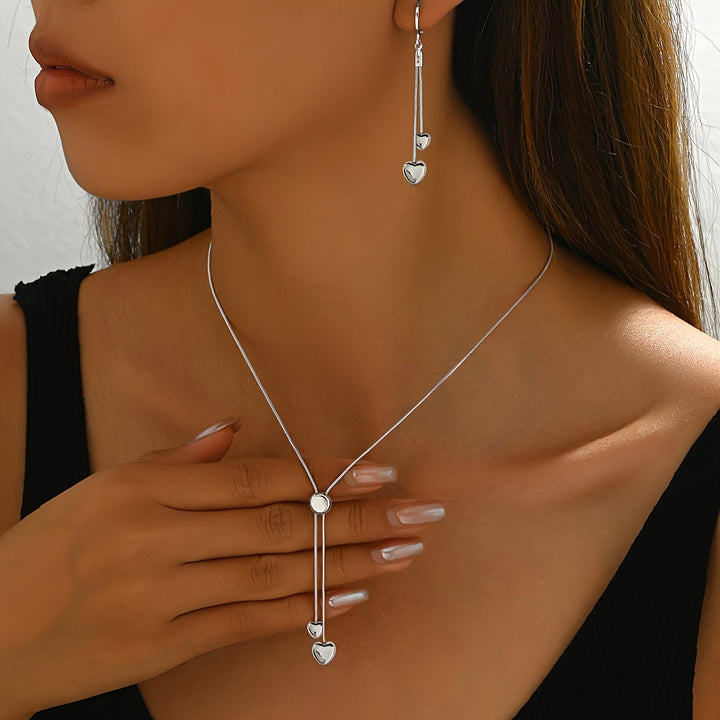 ADJUSTABLE HEART PENDANT NECKLACE &amp; EARRINGS SET