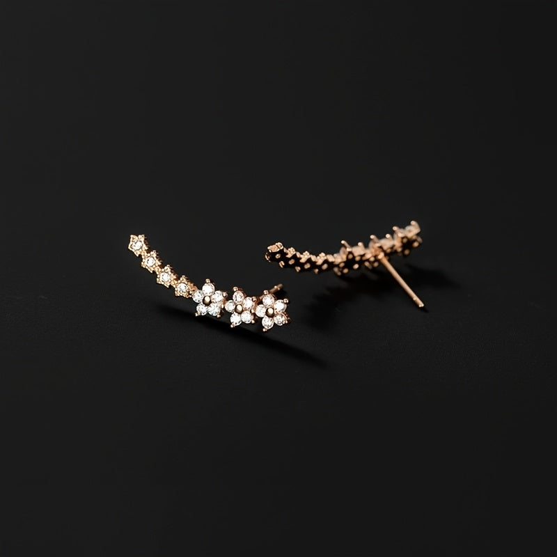 FLORAL RHINESTONE GOLD EARRINGS