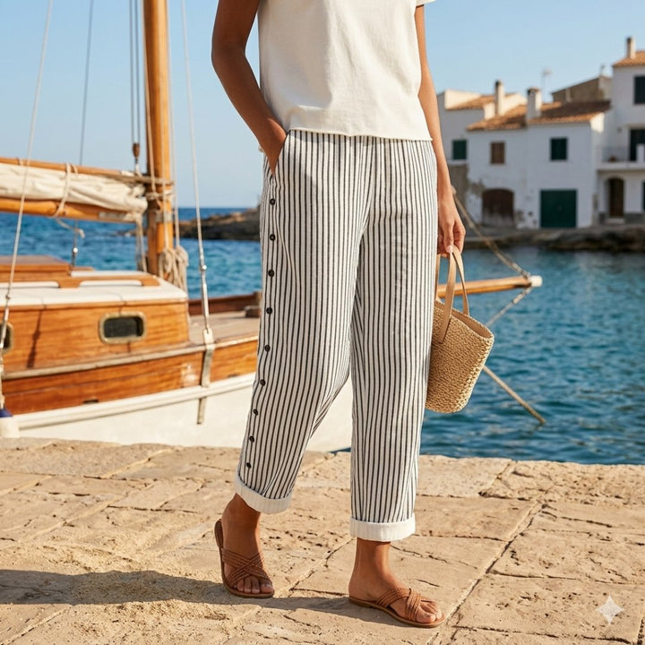 Caitlin | Comfortable Striped Button Trousers