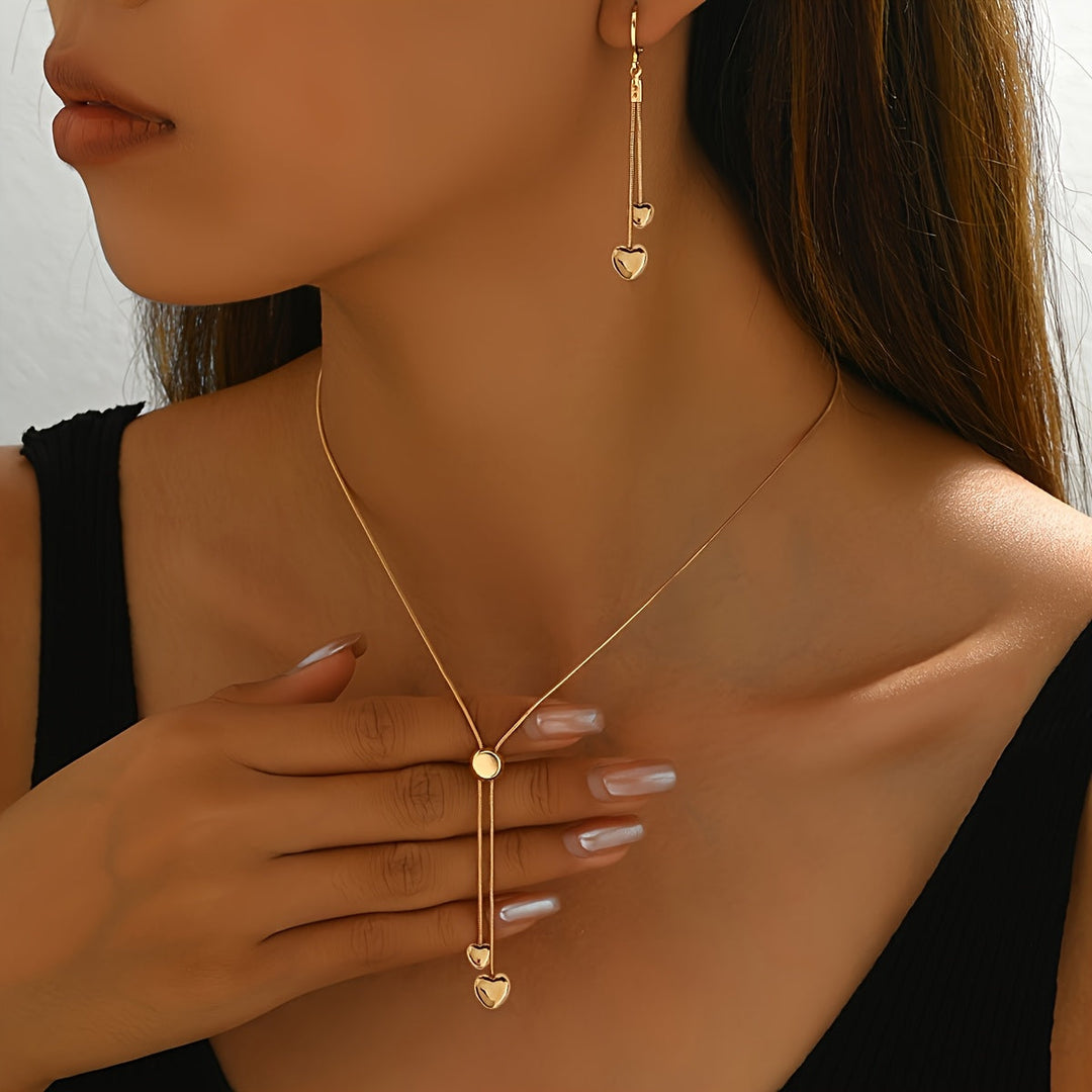 ADJUSTABLE HEART PENDANT NECKLACE &amp; EARRINGS SET
