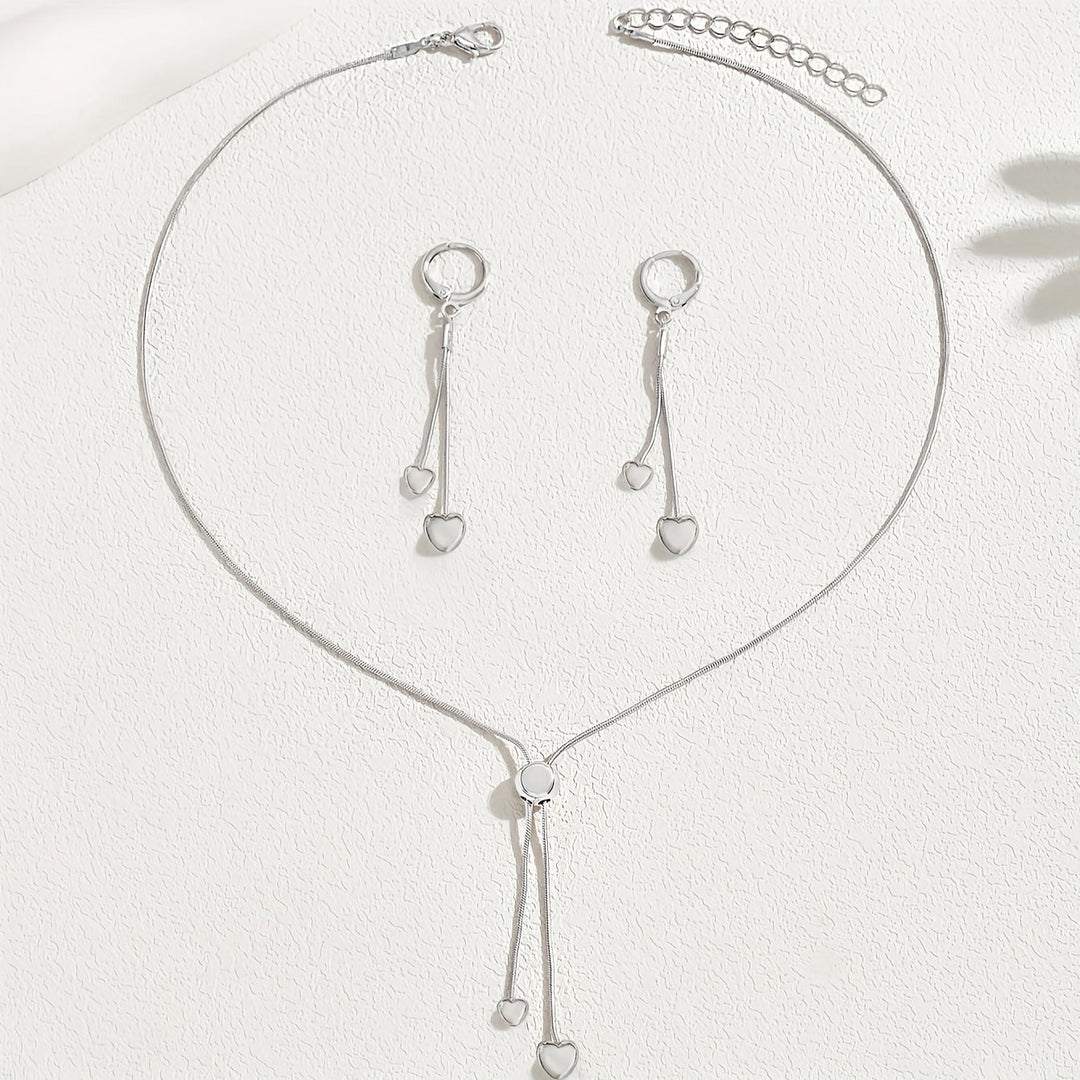 ADJUSTABLE HEART PENDANT NECKLACE &amp; EARRINGS SET
