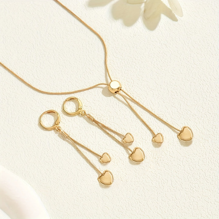 ADJUSTABLE HEART PENDANT NECKLACE &amp; EARRINGS SET