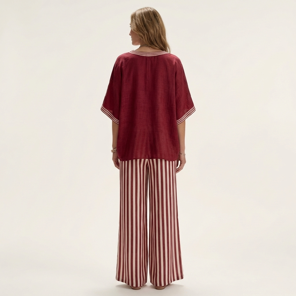 Juliana | V-Neck Varsity Top &amp; Stripe Wide-Leg Set