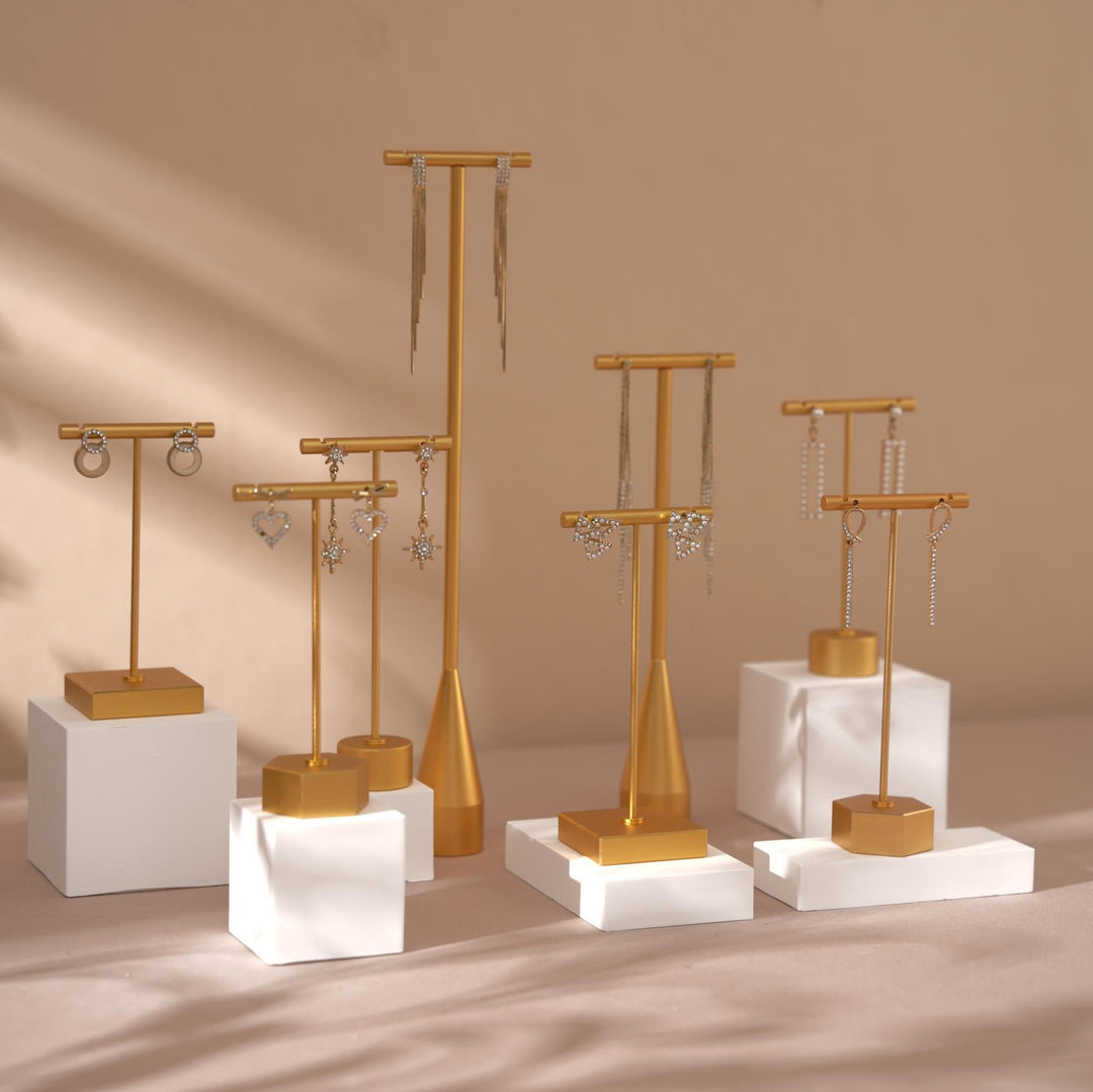 Gold Metal Earring Holder: Jewelry Display Stand with Gypsum Base