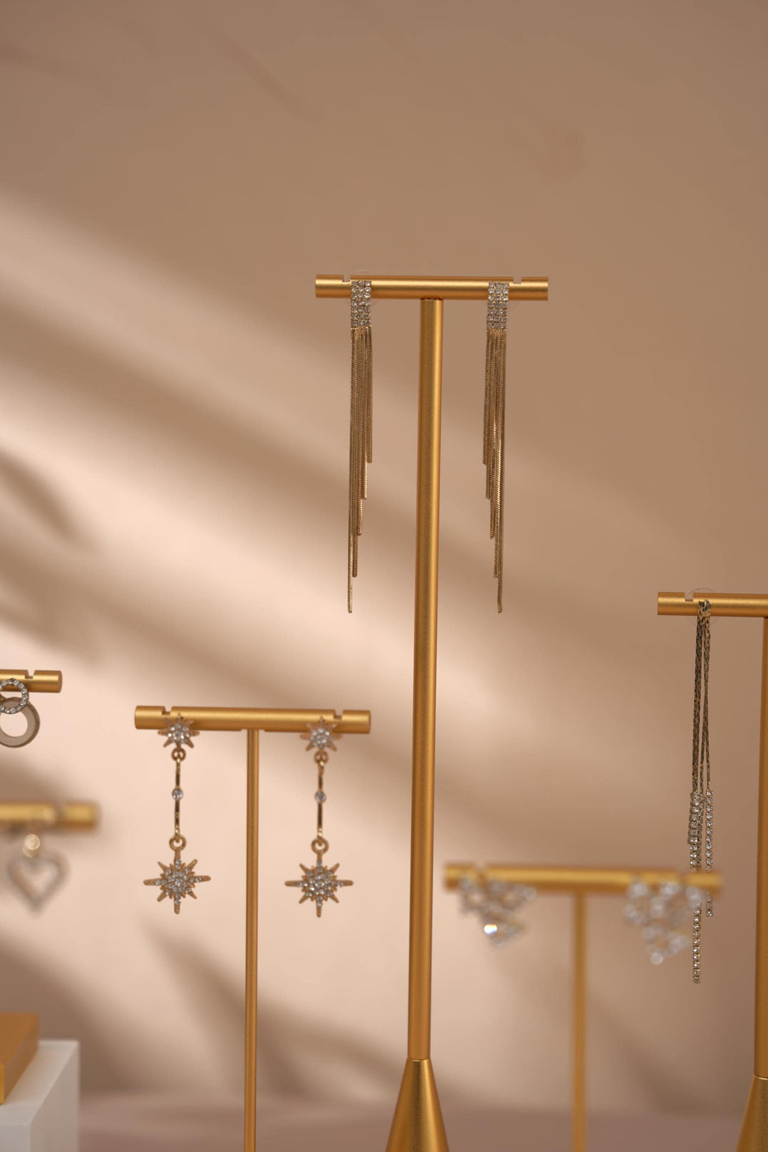 Gold Metal Earring Holder: Jewelry Display Stand with Gypsum Base