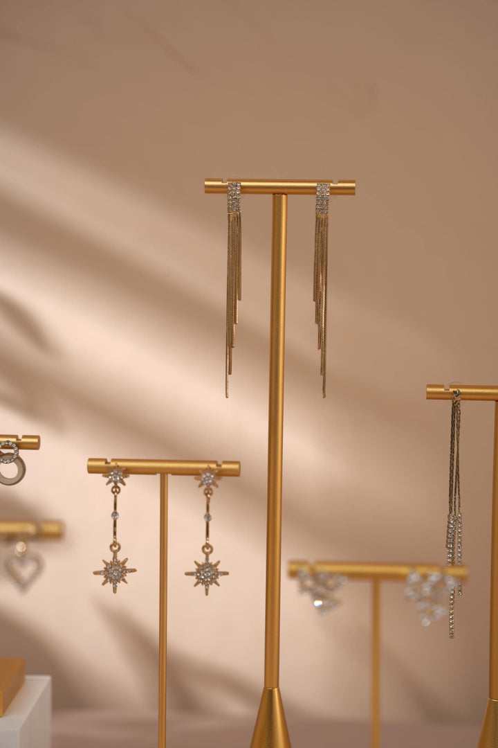 Gold Metal Earring Holder: Jewelry Display Stand with Gypsum Base