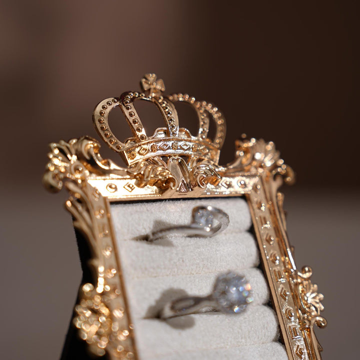 Gold Crown Ring Holder: Vegan Suede Jewelry Display Frame