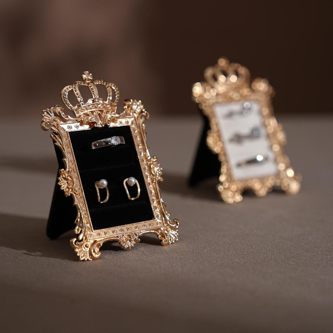 Gold Crown Ring Holder: Vegan Suede Jewelry Display Frame