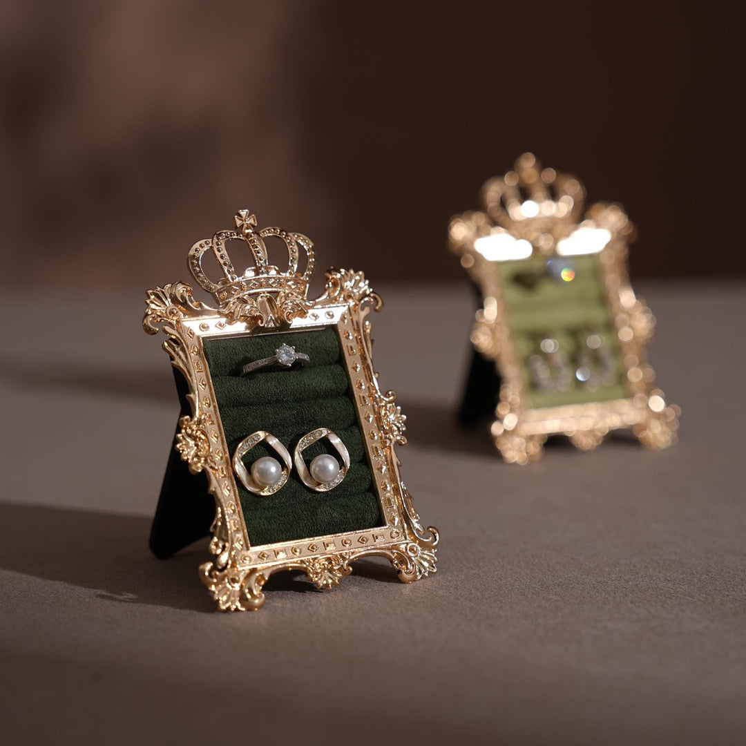 Gold Crown Ring Holder: Vegan Suede Jewelry Display Frame